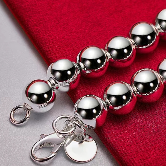 .925 stamped Silver plated 6mm beaded ball bracelet - Picture 4 of 9